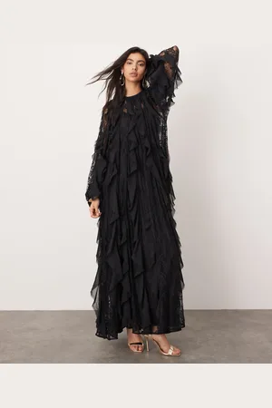 ASOS Lace insert raw edge ruffle maxi dress in