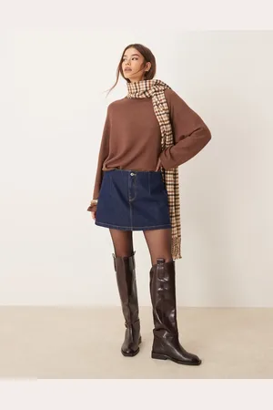 ASOS Denim clean waistband pelmet skirt in indigo
