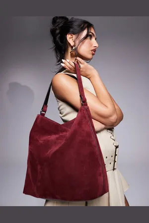 ASOS Suede tote bag in burgundy