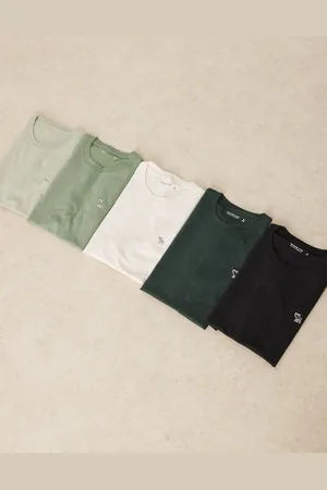 Abercrombie & Fitch 5 pack icon logo t-shirt in black/greens/white