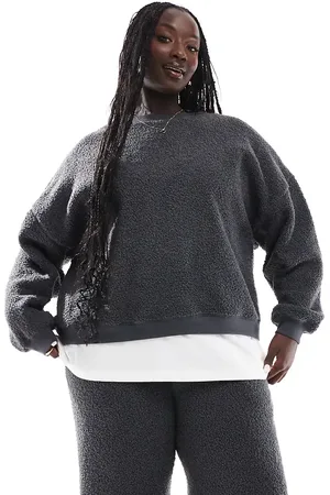 ASOS ASOS DESIGN Curve lounge borg sweat & wide leg trouser set in