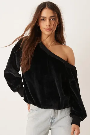 ASOS Off shoulder fur asymmetric top in