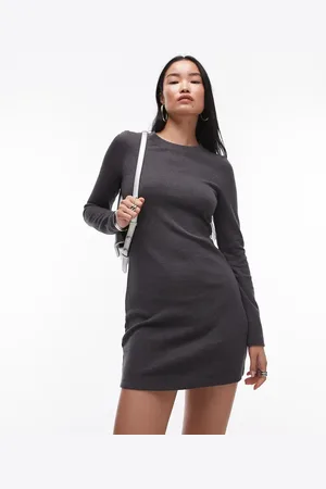 Topshop Long sleeve rib mini dress in