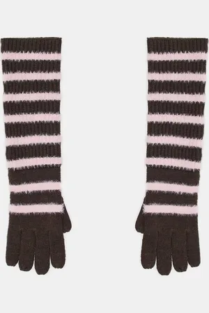 Reclaimed Longline gloves in brown and pink stripe