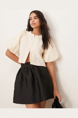 Y.A.S Structured puff sleeve jaquard top in cream