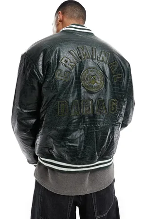 Criminal Damage Crocodile varsity jacket green in green