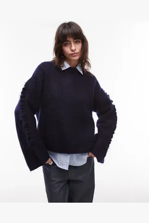 ARKET Fluffy mohair wool blend sweater with wide sleeves in blue