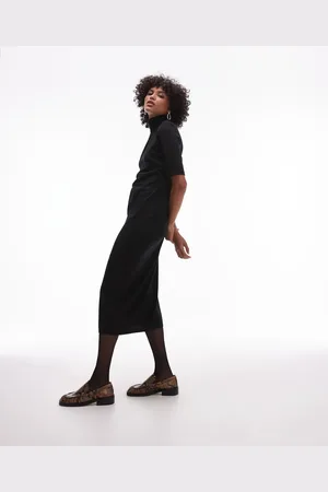 ARKET Wool knitted midaxi dress with high neck and short sleeves in