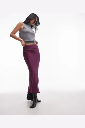 Topshop Satin bias maxi skirt in burgundy