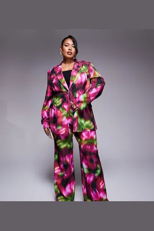 ASOS Curve co-ord tailored trouser in dark blurred floral print