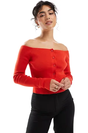 ASOS Sculpted knit button through bardot top in