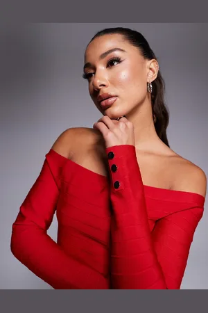 River Island Ribbed bardot top with dark