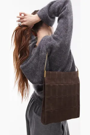 MANGO Suede square shoulder bag in dark