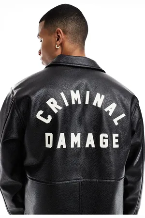 Criminal Damage Leather workwear shirt jacket black in black
