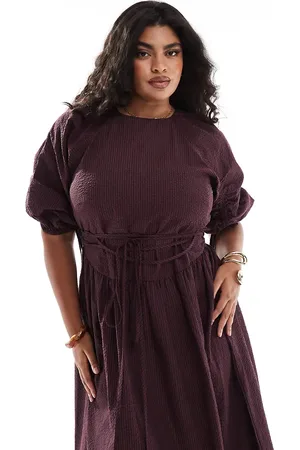 ASOS ASOS DESIGN Curve midi tie waist dress in burgundy check print