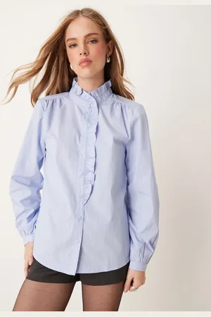 JDY Frill detail shirt in pinstripes