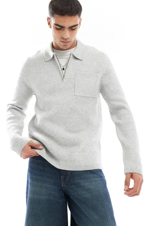 New Look Brushed knit zip polo in marl