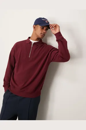 New Look 1/4 zip polo sweatshirt in burgundy