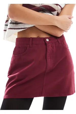 ASOS Denim mini skirt in burgundy