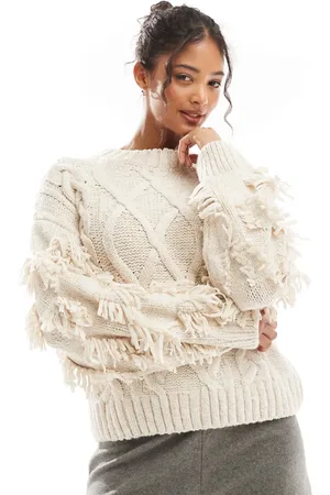 Bershka Chunky textured cable knit jumper in ecru