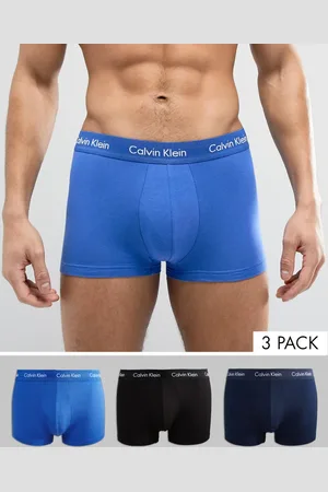 Calvin Klein Cotton Stretch 3-pack low rise trunks in blue/navy/black