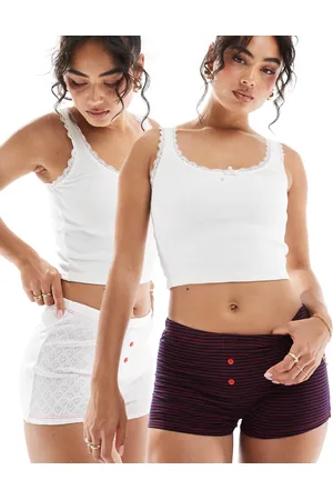ASOS Bobbie 2 pack boxer in navy stripe and white heart pointelle