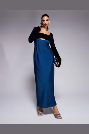 ASOS Square neck velvet satin mix midaxi dress with cut out in
