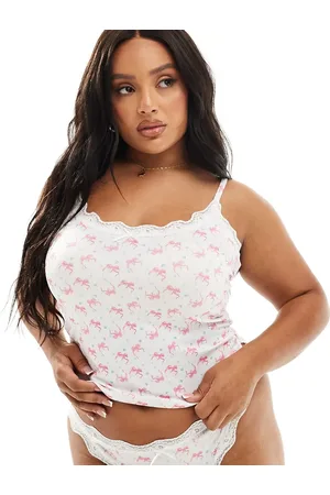 ASOS ASOS DESIGN Curve Cassie rib cami and brief set in bow & ditsy print