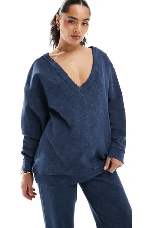 ASOS Co-ord waffle oversized off shoulder v neck sweatshirt in washed
