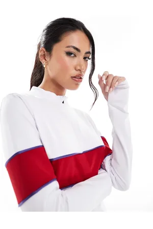 South Beach Half zip sports stripe long sleeve base layer in cream