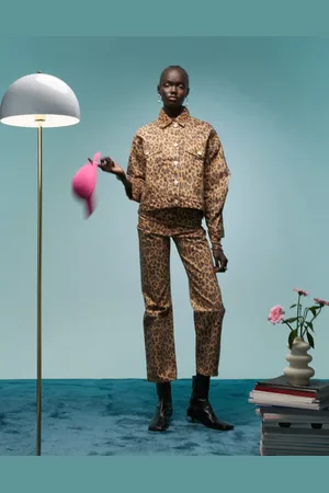 Bimba y Lola Straight leg jeans co-ord in natural leopard