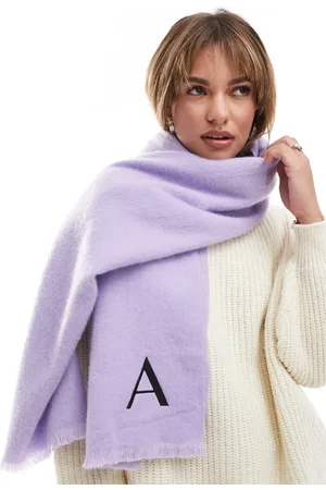 ASOS Monogram raw edge scarf with A initial in lilac