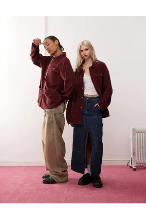 Reclaimed Unisex cord shacket in burgundy