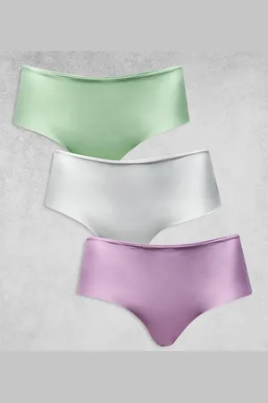 ASOS ASOS DESIGN Curve 3 pack no vpl hipster short in white, lilac & pistachio