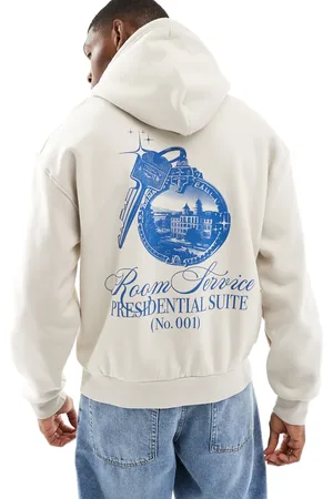 Bershka Back graphic Hotel Llaves hoodie in ecru