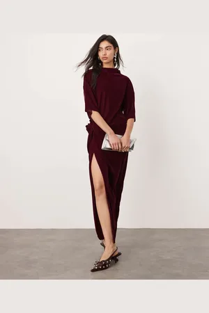 ASOS Velvet twist waist t-shirt maxi dress in burgundy