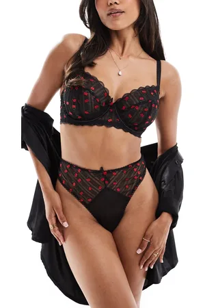 Playful Promises Elodie rosebud embroidery balconette bra in black and