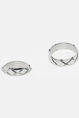 ASOS 2 pack waterproof stainless steel band ring with embossing in tone