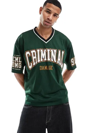 Criminal Damage Mesh v neck jersey in green