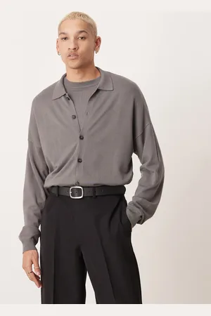 ASOS Co-ord relaxed knitted button through long sleeve polo in
