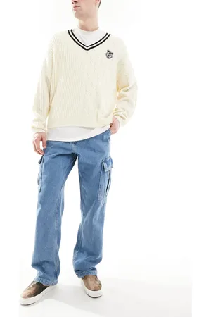 Vans Service cargo loose denim pant in stonewash/