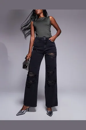 River Island Embellished super distressed straight leg jean in