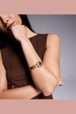 8 Other Reasons Cuff bracelet with amber stone in 18k plated