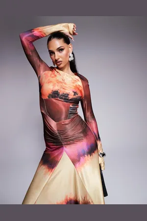 DASKA Jersey maxi dress with ruching detail in abstract print