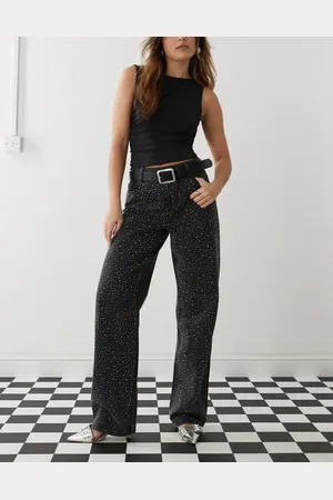 Noisy May Jannel rhinestone high waist loose fit jeans in