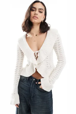 Bershka Tie front cardigan in ecru