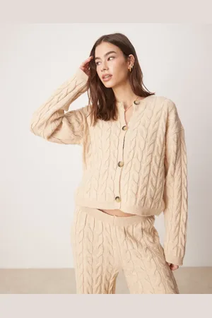 Miss Selfridge Knitted cable cardigan in taupe co ord