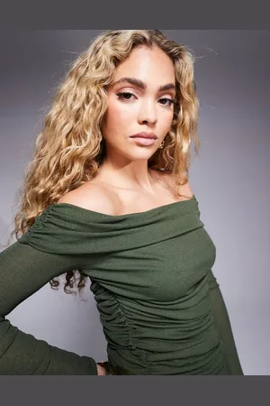 River Island Ruched bardot top in khaki