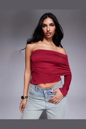 ASOS One shoulder bardot top in berry