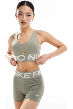 Nike Nike Pro Training Indy medium support plunge sports bra in khaki